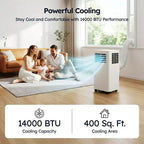 Climatiseur portable intelligent Simzlife 14000 BTU, 3-en-1 pour 37 m², contrôle via application, système auto-évaporatif, blanc