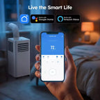 Climatiseur portable intelligent Simzlife 14000 BTU, 3-en-1 pour 37 m², contrôle via application, système auto-évaporatif, blanc