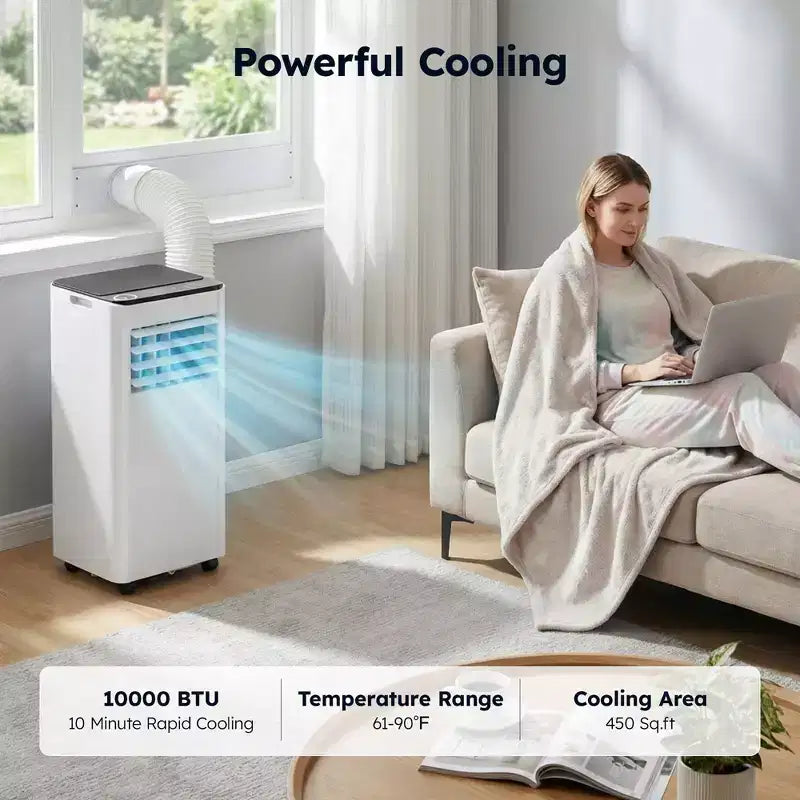 Simzlife Portable Air Conditioner 10000 BTU(DOE) 3-in-1 AC with Cooling Dehumidifier Fan Sleep Mode for 450 Sq.Ft, Adjustable Window Kits, White