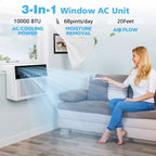 Window Air Conditioner 10000 BTU, 3 in 1 Ac Window Unit for Room Cools up to 450 Sq.Ft, Energy Saving mode,3 Fan Speeds & Quiet Operation