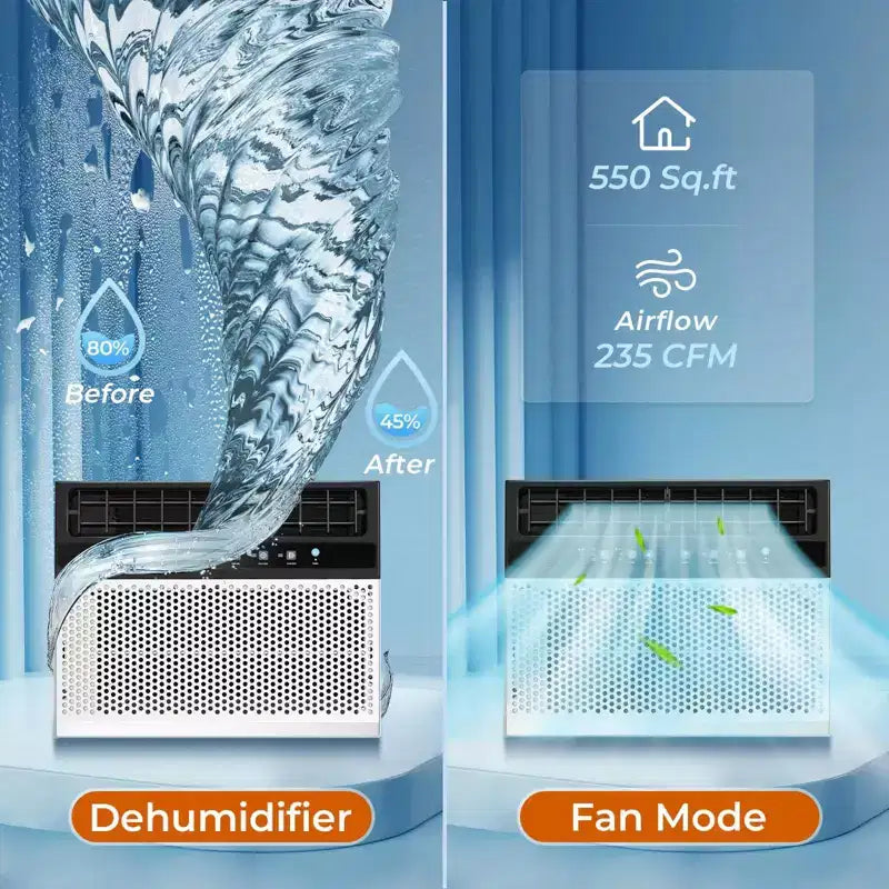 Climatiseur de fenêtre 12000 BTU, unité de climatisation de fenêtre 3 en 1 pour pièce jusqu'à 50 m², mode économie d'énergie, 3 vitesses de ventilation et fonctionnement silencieux