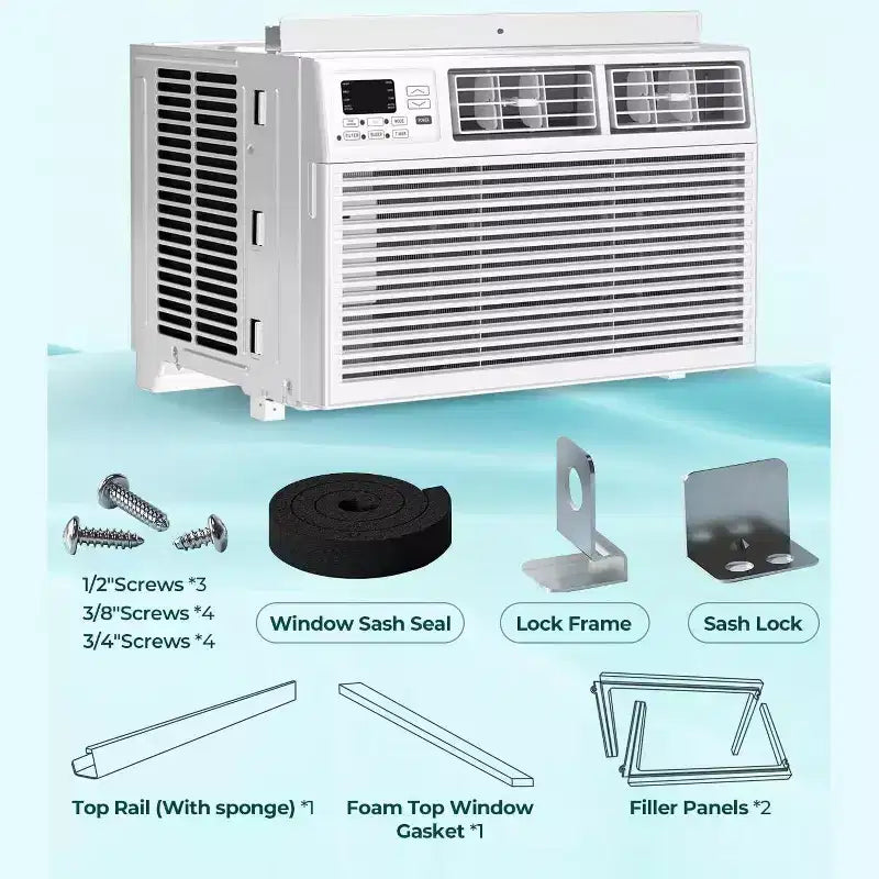 Climatiseur de fenêtre 8 000 BTU avec télécommande, unité de climatisation de fenêtre intelligente avec déshumidificateur, ventilateur, économie d'énergie, pour la maison/le salon
