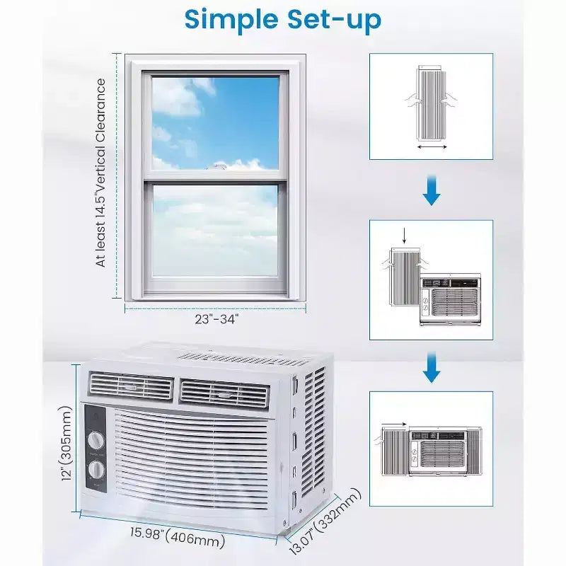 Climatiseur de fenêtre Garvee 5000 BTU avec commandes mécaniques et filtre réutilisable, blanc