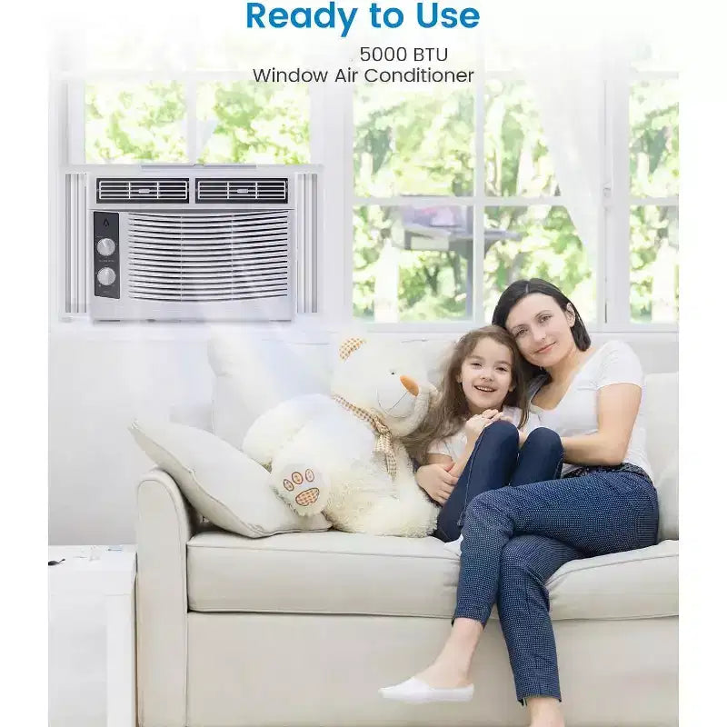 Climatiseur de fenêtre Garvee 5000 BTU avec commandes mécaniques et filtre réutilisable, blanc
