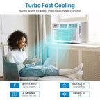 Climatiseur de fenêtre 8000 BTU, unité de climatisation 3-en-1 avec contrôle via application intelligente, déshumidificateur, 3 vitesses de ventilation et télécommande, refroidit des pièces jusqu'à 32,5 m²