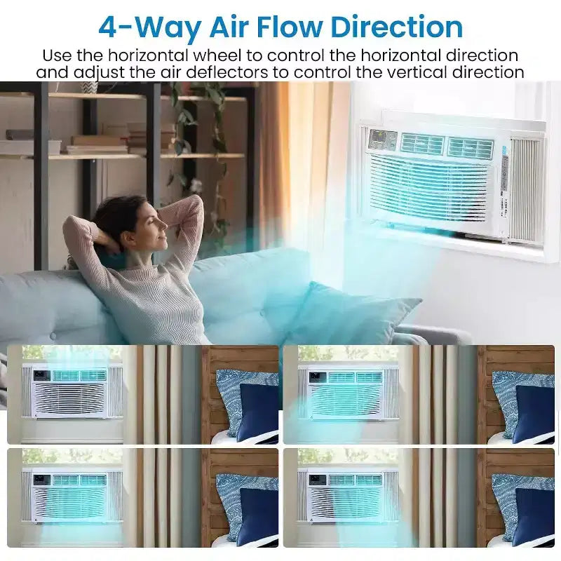 Climatiseur de fenêtre 8000 BTU, unité de climatisation 3-en-1 avec contrôle via application intelligente, déshumidificateur, 3 vitesses de ventilation et télécommande, refroidit des pièces jusqu'à 32,5 m²