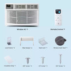 Climatiseur de fenêtre 8000 BTU, unité de climatisation 3-en-1 avec contrôle via application intelligente, déshumidificateur, 3 vitesses de ventilation et télécommande, refroidit des pièces jusqu'à 32,5 m²