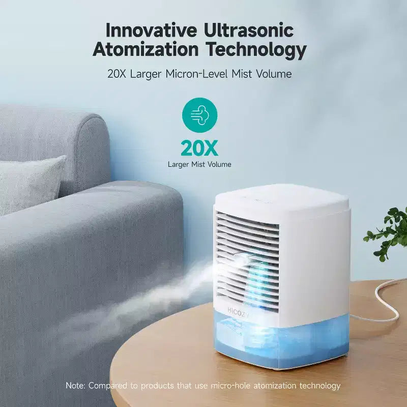 Ventilateur de refroidissement d'air portable HiCOZY avec brumisateur, mini climatiseur humidificateur pour bureau