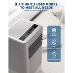 Climatiseur portable, 10 000 BTU, pour pièce jusqu'à 42 m², climatiseur portable 3-en-1 autonome avec ventilateur et déshumidificateur