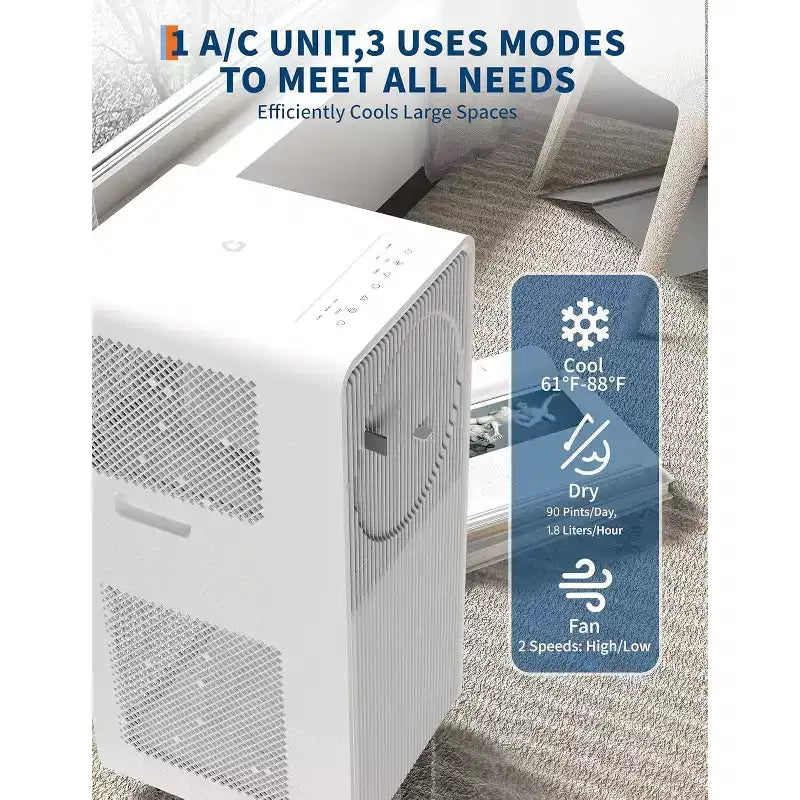 Garvee 14000 BTU Portable Air Conditioner, Modern White Easy-Control Panel, Energy Efficient Cooling for Large Rooms Home Office