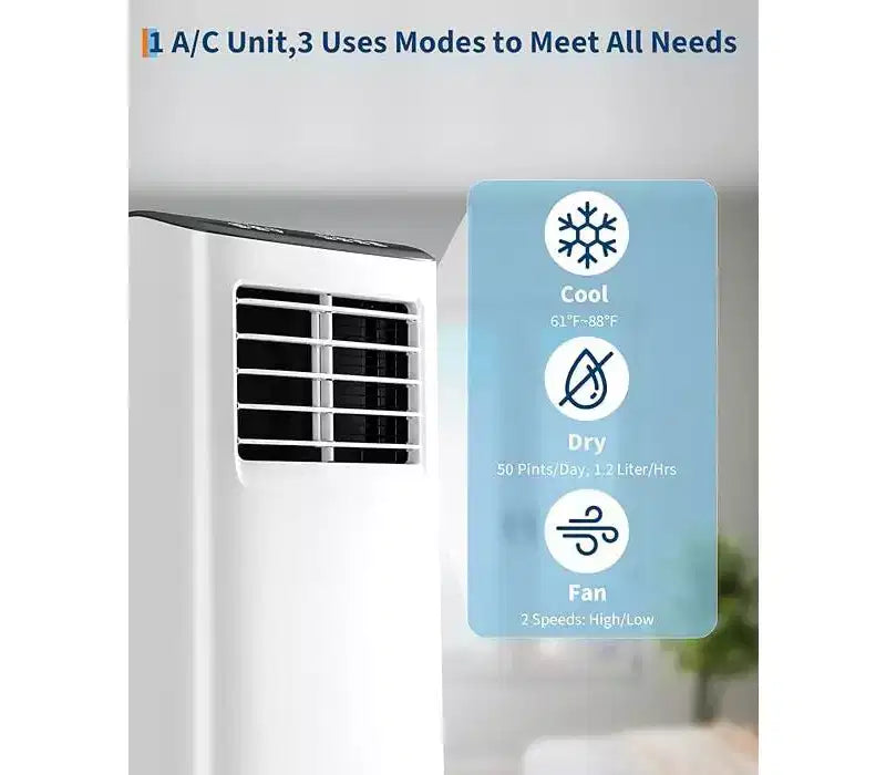 Garvee 8000 BTU Portable AC Unit 3-in-1 Cooling Fan Dehumidifier Remote Sleep Timer Window Kit for Rooms Up to 350 Sq Ft