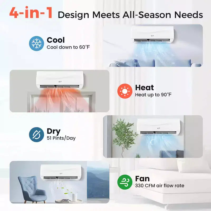 Costway 9000 BTU Mini Split Air Conditioner & Heater with 0.75 Ton Pre-Charged Heat Pump