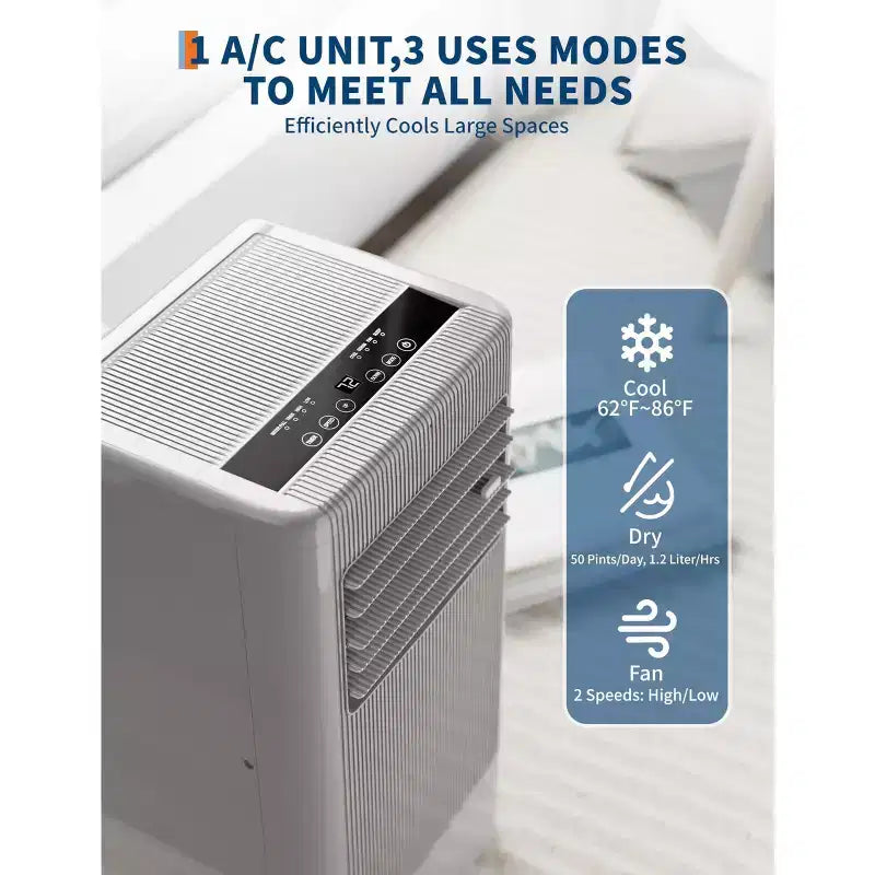 Climatiseur portable 8 000 BTU, jusqu'à 32,5 m², petit climatiseur 3-en-1 avec fonctions froid/ventilateur/déshumidificateur