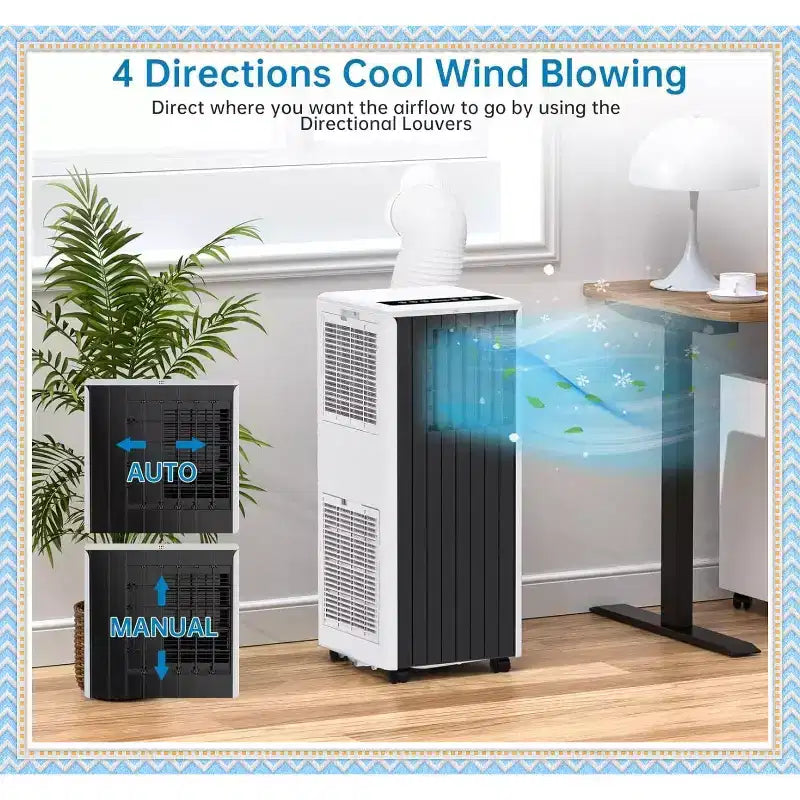 Climatiseur portable 8000 BTU, 3-en-1 CA avec déshumidificateur et ventilateur, pour pièces jusqu'à 32,5 m², avec télécommande et kit de fenêtre