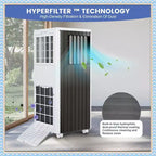 Climatiseur portable 8000 BTU, 3-en-1 CA avec déshumidificateur et ventilateur, pour pièces jusqu'à 32,5 m², avec télécommande et kit de fenêtre