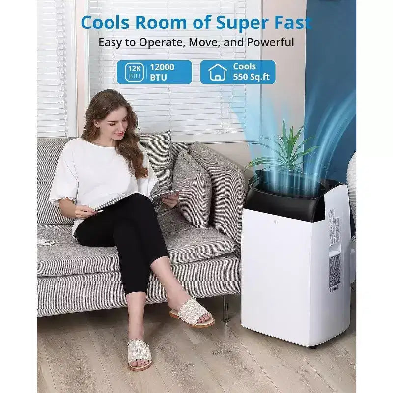 12,000 BTU Portable Air Conditioner Cools Up to 550 Sq.Ft, 3-IN-1 Quiet Portable AC Unit with Remote Control