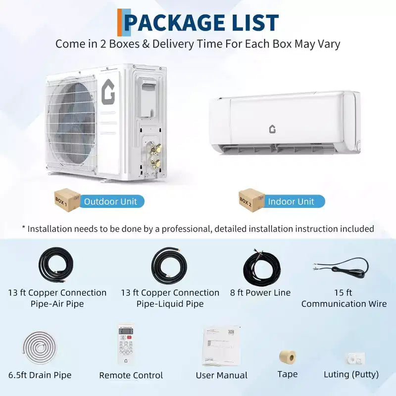 Climatiseur/chauffage mini-split 9000 BTU 18.5 SEER2 – Pompe à chaleur sans conduit