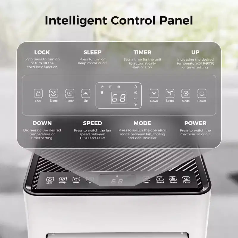 10,000 BTU Portable Air Conditioner, 4 Modes, Fast Cooling, Self-Evaporation, Remote Control, Timer, for Bedroom/Dorm/Indoor Use, White