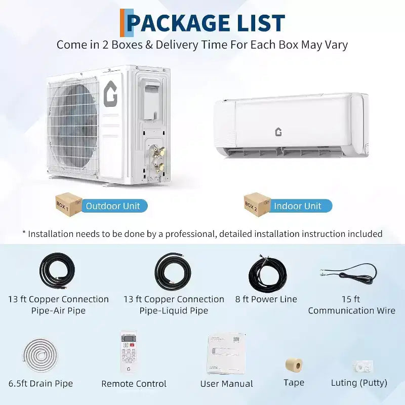 Climatiseur bibloc mural sans conduit 18000 BTU avec Wi-Fi, SEER2 19, 208-230V, Inverter, compatible Alexa