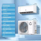 Climatiseur mural Mini Split Wifi 12000 BTU, SEER2 22 208-230V Inverter sans conduit avec WiFi et compatible Alexa