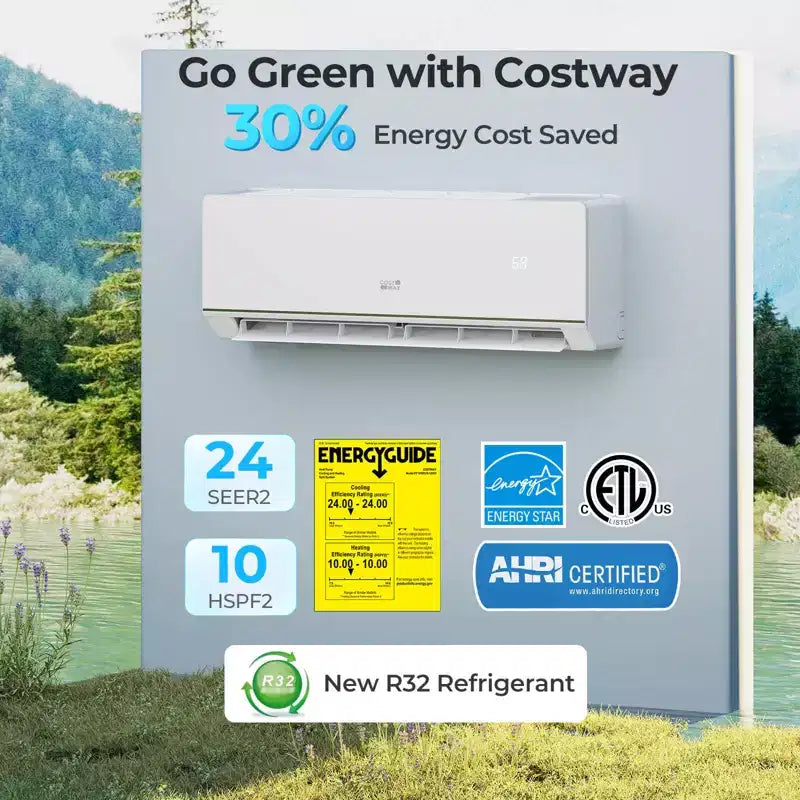 Costway 12000 BTU 230 V Mini Split Air Conditioner & Heater with 1 Ton Heat Pump Installation Kit