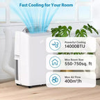 14,000 BTU 3-in-1 Portable Air Conditioner with Window Kit, Cools up to 750 Sq.Ft, 75-Pint Dehumidifier