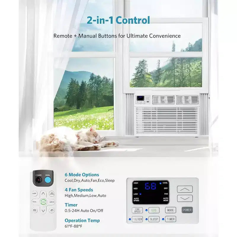 ZAFRO 14,000 BTU Window Air Conditioner Cools up to 650 Sq. ft, Ultra Quiet Window AC Unit with Remote Control