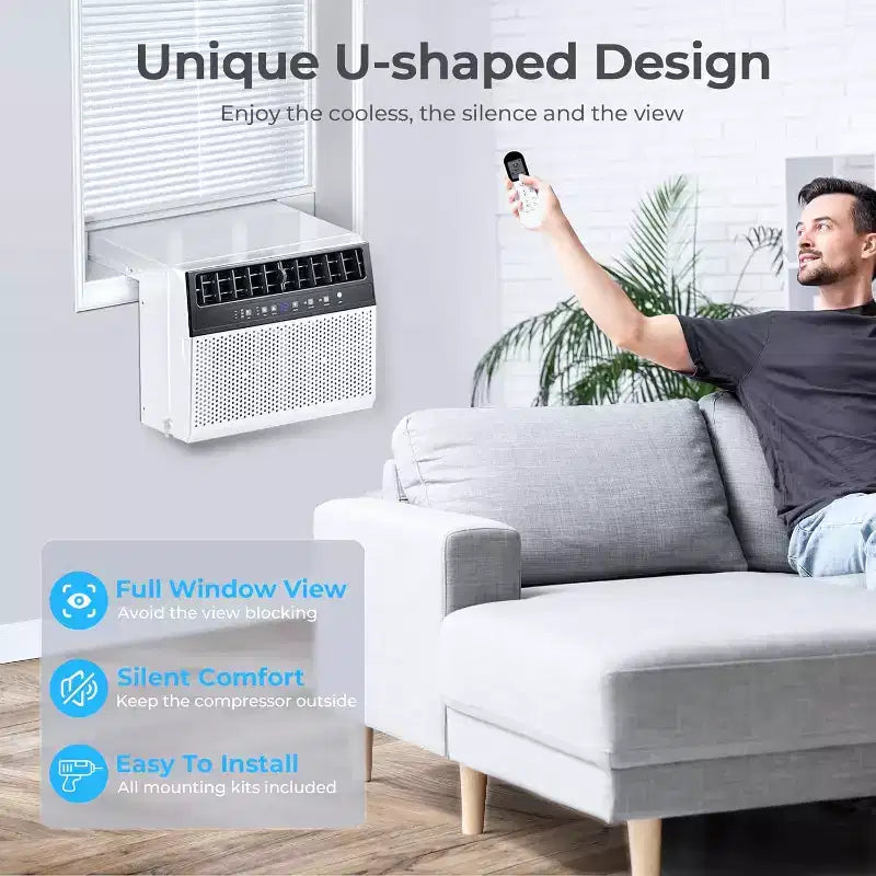 Climatiseur de fenêtre ZAFRO 12 000 BTU, refroidit jusqu'à 51 m², unité de climatisation de fenêtre en U avec 6 modes et minuterie 24h,
