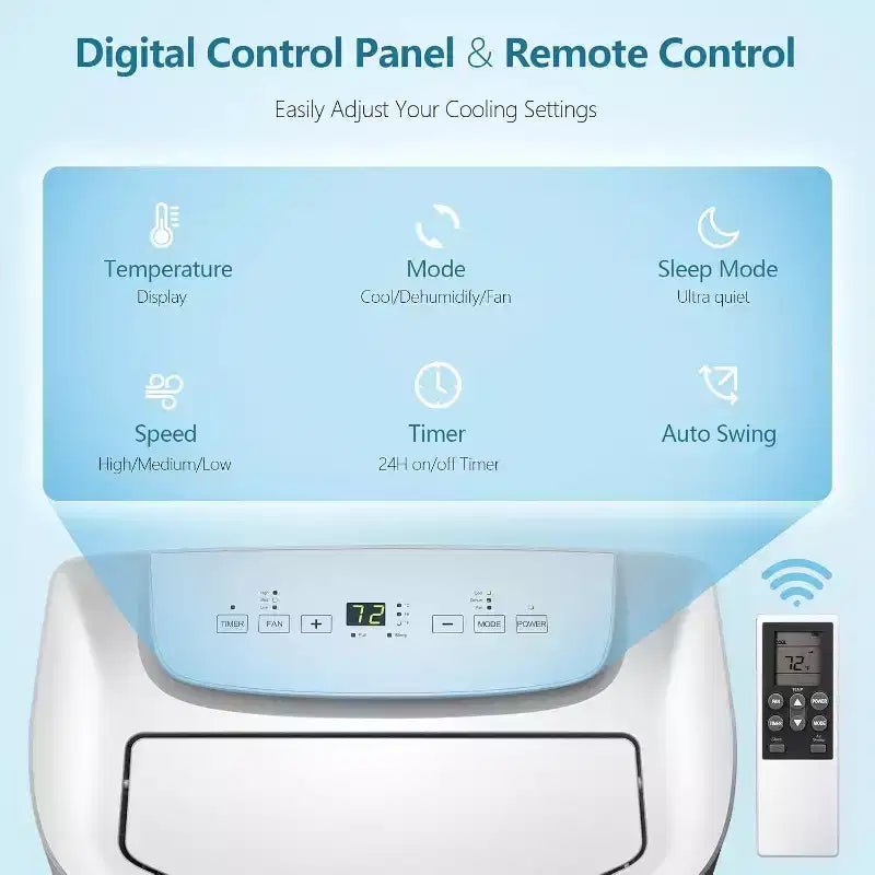 ZAFRO Portable Air Conditioners 14,000 BTU,Cooling, Dehumidifier & Fan 3-in-1,Air Conditioner Portable with Remote Control, Quiet