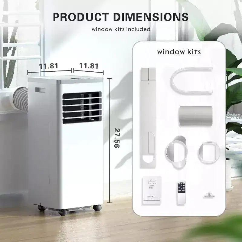 ZAFRO Remote Control&Window Kit, 3-in-1 AC Unit Built-in Dehumidifier,Fan Mode Portable Air Conditioner, white(8,000 BTU)