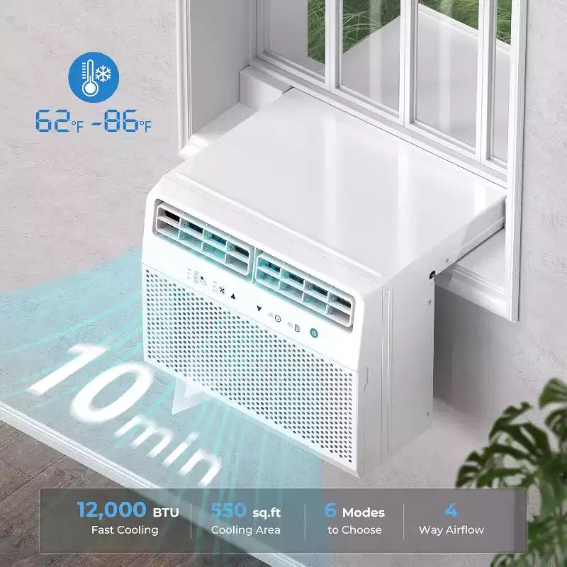 ZAFRO 12,000 BTU U-Shaped Air Conditioner Window Unit Cools up to 550 Sq.ft, Ultra Quiet Window Air Conditioner with Full Window View
