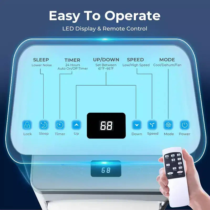 ZAFRO Portable Air Conditioner,AC Unit for Bedroom Room Garage RV, 24H Timer/Remote Control/2 Speeds/LED Display