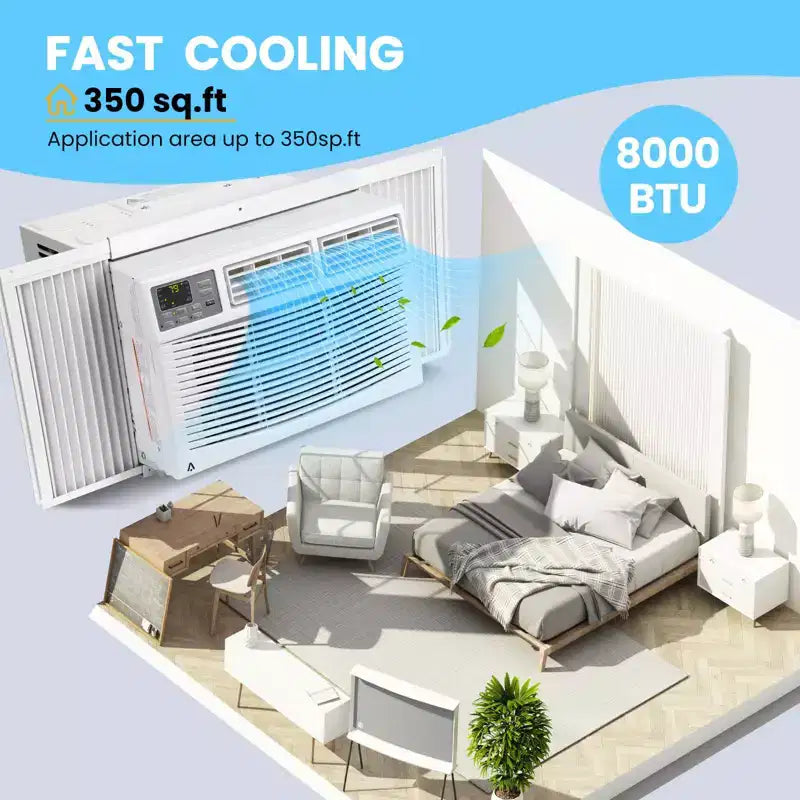 8000 BTU Window Air Conditioner, Ultra Quiet Air Conditioner Window Unit for Rooms Up to 350 Sq. Ft