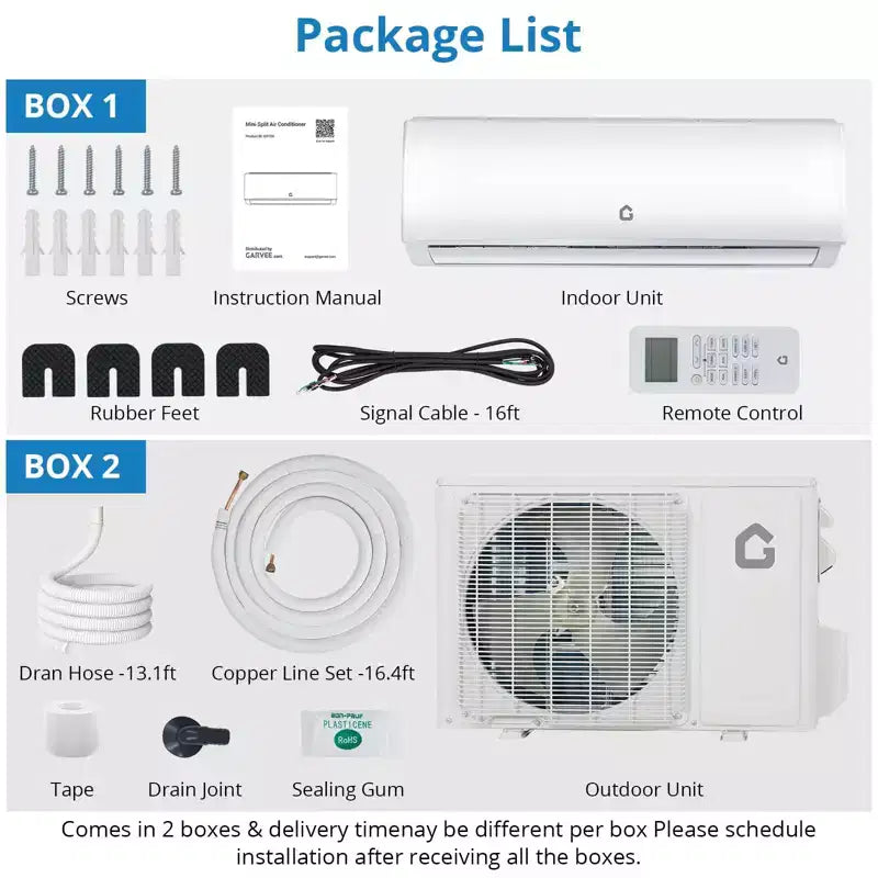 12,000 BTU Ductless Mini Split AC System, 20 SEER2 R45 Series Wifi Enabled Ductless AC Cool Up to 750 Sq. Ft, Complete Installation Kit, 208V/230V