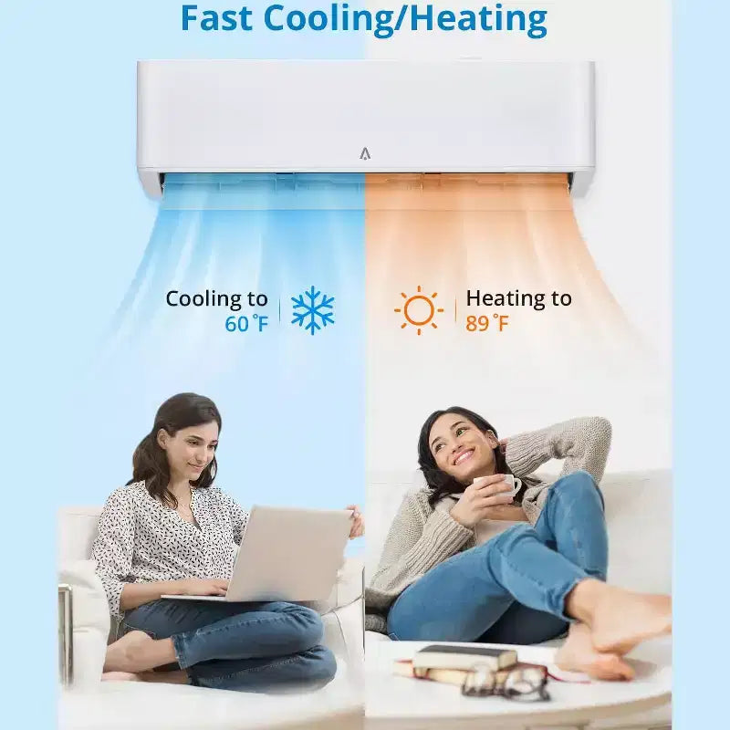 9,000 BTU Mini Split AC/Heating System, Split Air Conditioner & Heater, 23 SEER2 / 115V, Cools Rooms Up to 500 Sq. Ft., White