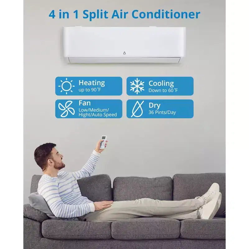 9,000 BTU Mini Split AC/Heating System, Split Air Conditioner & Heater, 23 SEER2 / 115V, Cools Rooms Up to 500 Sq. Ft., White