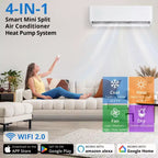 Mini Split Air Conditioner Thermopompe, 9000 BTU Mini Split AC 24 SEER2 Refroidit jusqu'à 450 pi², Unité AC sans conduit à onduleur compatible Wi-Fi, 208/230V