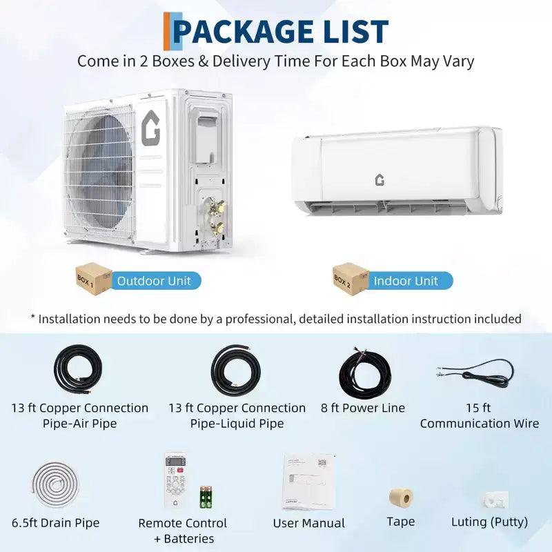 Climatiseur mini-split WiFi 18 000 BTU, SEER2 21, 208-230 V, inverseur, sans conduit mural avec WiFi et compatible Alexa, refroidit les pièces jusqu'à 116 m², économe en énergie