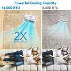 Climatiseur portable 14000 BTU, Climatiseur mobile pour pièce de 40-65 m², 4 en 1 (Refroidissement/Ventilateur/Déshumidification/Mode Nuit), Blanc