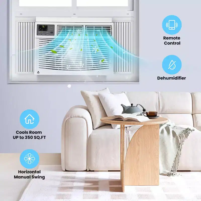 8000 BTU Window Air Conditioner Unit with Remote Control, Cools Rooms Up to 450 Sq ft, 3 Cooling & Fan Speeds Quiet Operation, Easy Install Kit