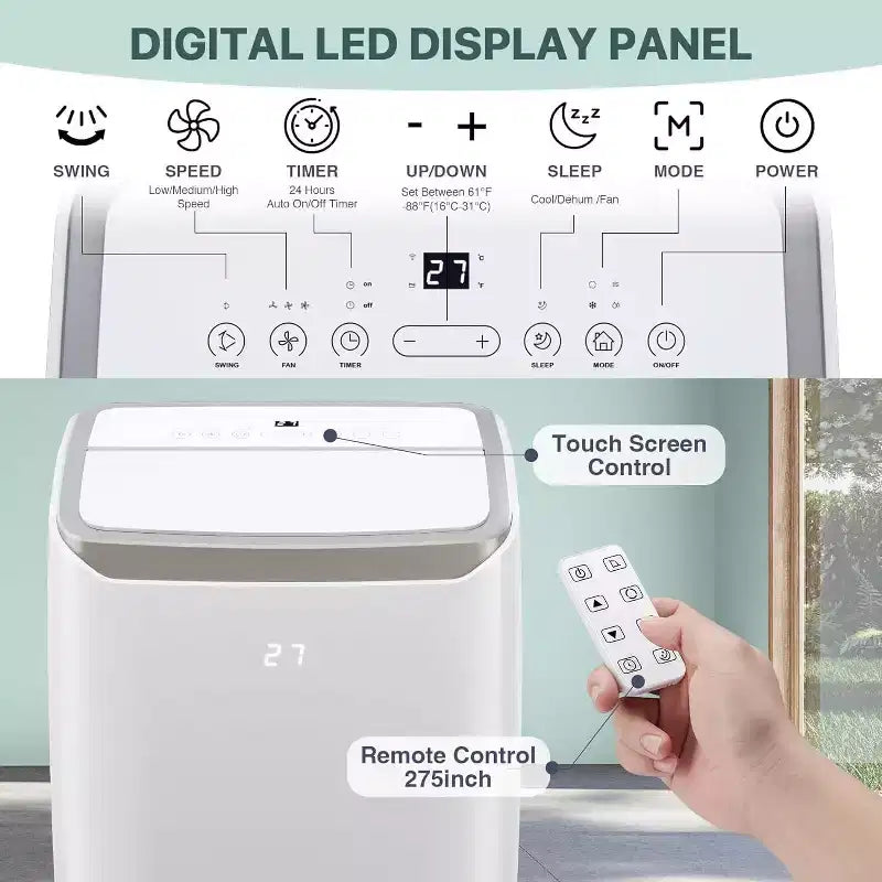 14000 Btu Portable Air Conditioner Fast Cooling 750 Sq.ft, 3-in-1 Floor Air Conditioner Portable W/cooling, Dehumidification And Fan