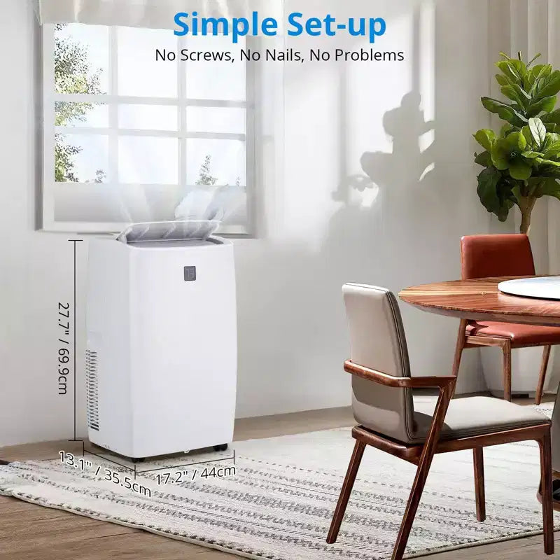 Climatiseur portable 12000 BTU, 3-en-1 : refroidissement, déshumidificateur et ventilateur pour pièces jusqu'à 42 m². Écran numérique, télécommande et mode veille intelligent.