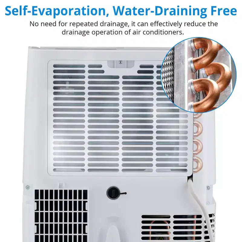 Climatiseur portable 12000 BTU, 3-en-1 : refroidissement, déshumidificateur et ventilateur pour pièces jusqu'à 42 m². Écran numérique, télécommande et mode veille intelligent.
