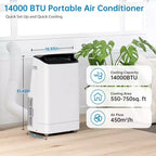 14,000 BTU Portable AC - 4-in-1 Cooling for 750 Sq.Ft, Quiet with Remote & Window Ki