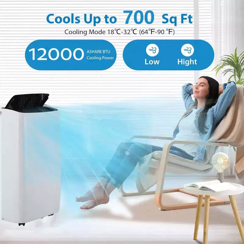 Climatiseur, Climatiseur portable 12000 BTU avec modes déshumidificateur et ventilateur, refroidit une pièce jusqu'à 65 m², Climatiseur mobile