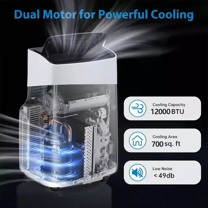 Climatiseur, Climatiseur portable 12000 BTU avec modes déshumidificateur et ventilateur, refroidit une pièce jusqu'à 65 m², Climatiseur mobile