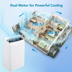 Climatiseur portable 14000 BTU avec télécommande, unité de climatisation autonome 3-en-1, rafraîchit les pièces jusqu'à 70 m², mode intelligent/veille, 3 vitesses