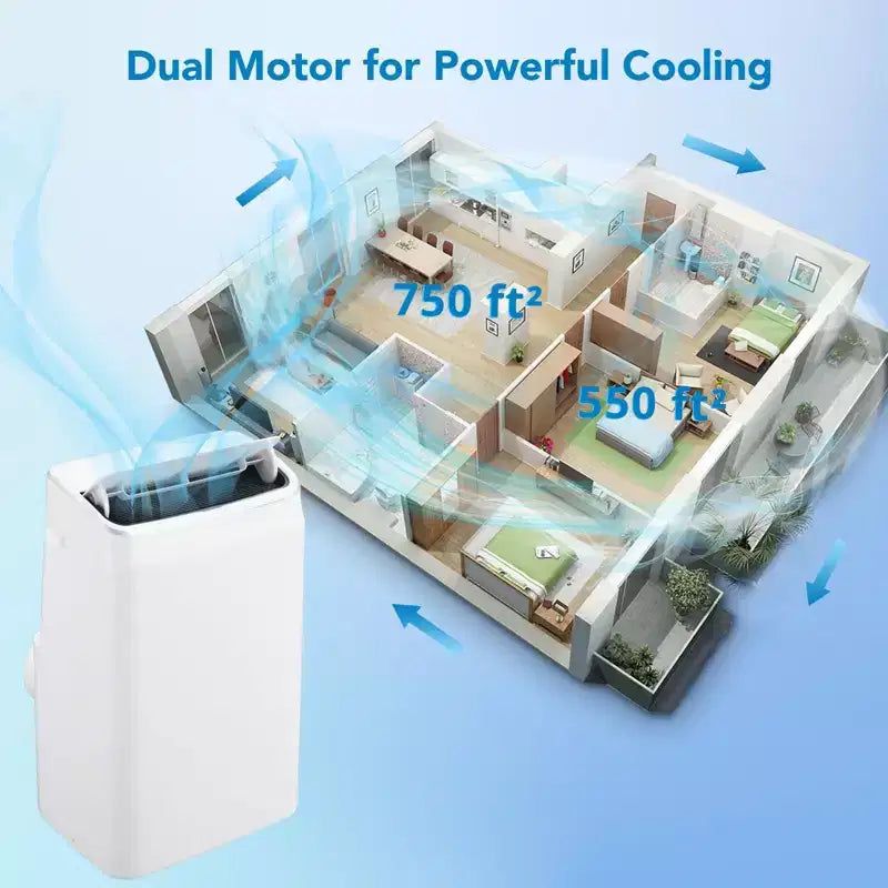 Climatiseur portable 14000 BTU avec télécommande, unité de climatisation autonome 3-en-1, rafraîchit les pièces jusqu'à 70 m², mode intelligent/veille, 3 vitesses