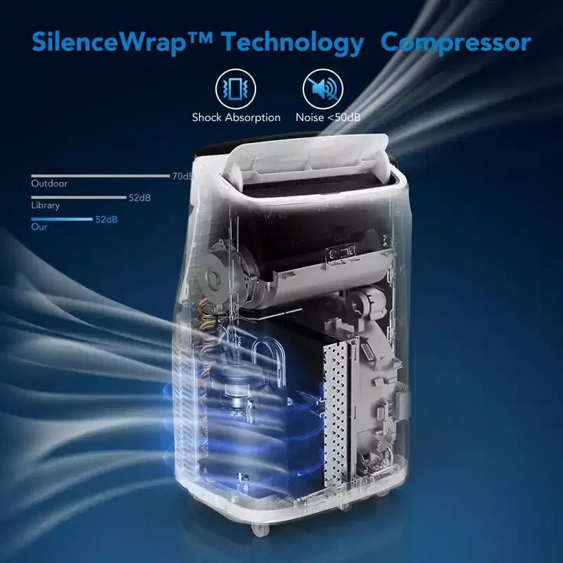 Climatiseur portable 14000 BTU avec télécommande, unité de climatisation autonome 3-en-1, rafraîchit les pièces jusqu'à 70 m², mode intelligent/veille, 3 vitesses