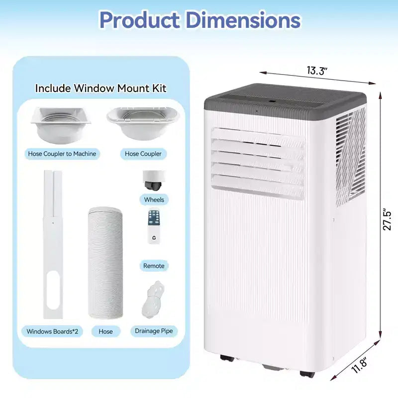 Climatiseur portable 8 000 BTU, unité de climatisation portable pour chambre jusqu'à 32,5 m², refroidissement, déshumidificateur, climatiseur sur pied, minuterie 24h